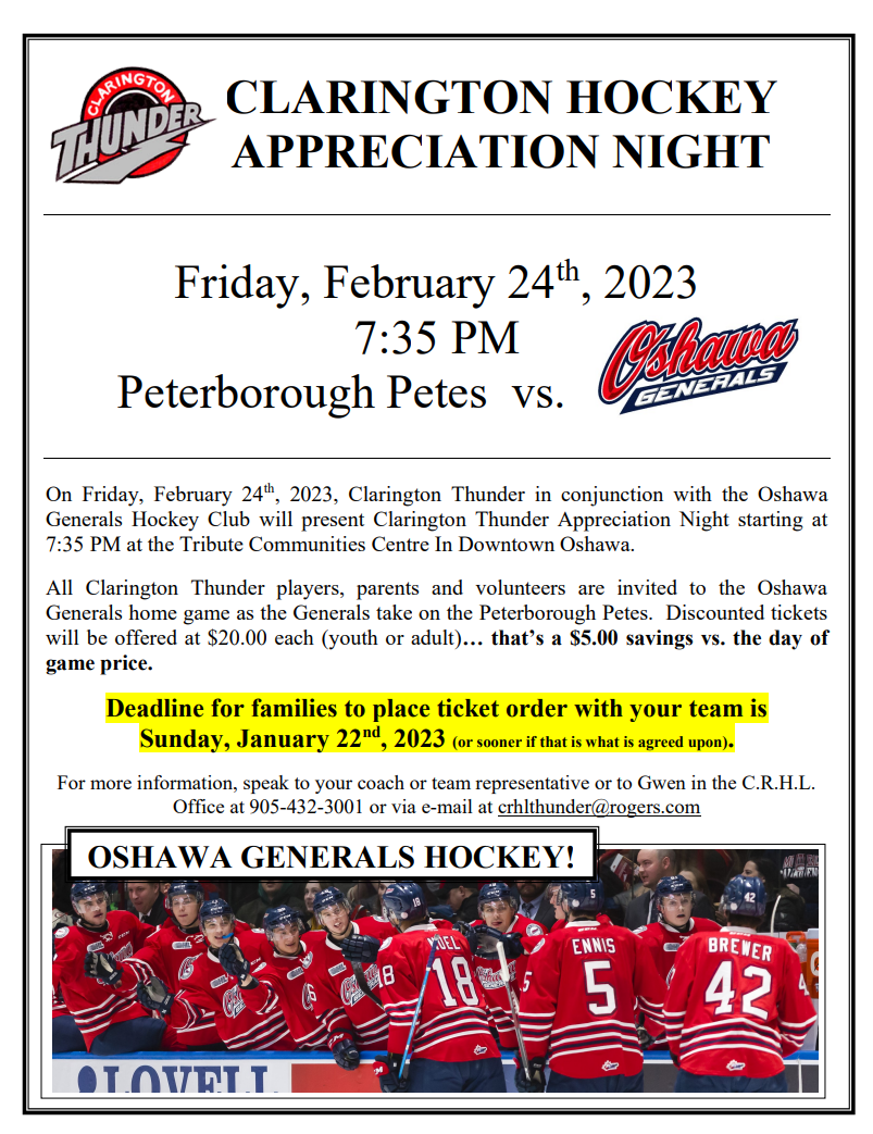 Thunder Appreciation Night (Clarington Thunder Hockey League)